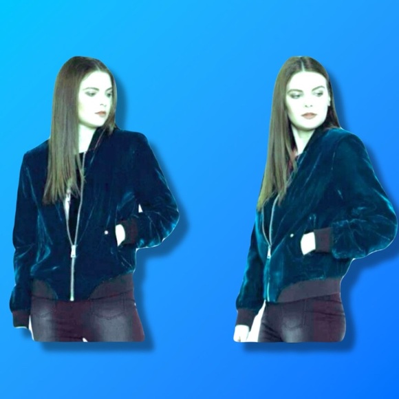 Vintage Y2K 90s Bomber Jacket Velvet Royal Blue Preppy Velour Twee Coquette 1990 - Picture 3 of 16